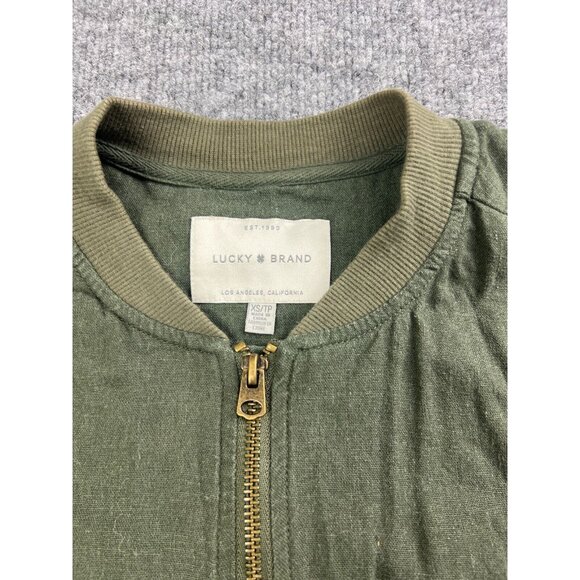 Lucky Brand Linen Blend Jacket Women's XS Army Green Zip Up Pockets Moto - Picture 2 of 6